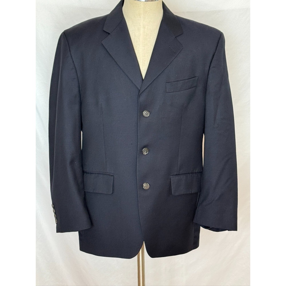 LAUREN Ralph Lauren Sports Coat Mens 40 S Short Navy Blue Herringbone Wool Y2K‎